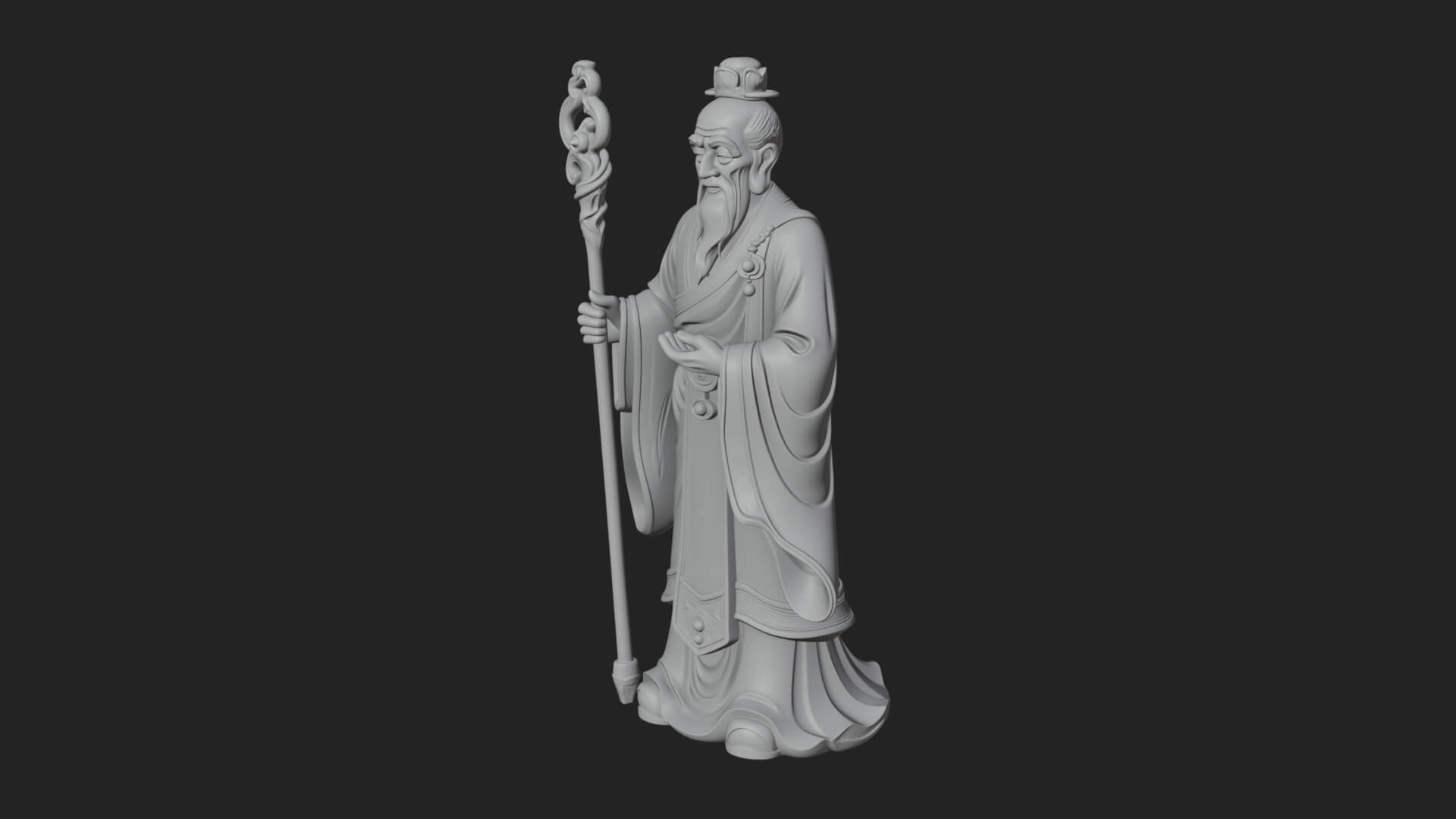Taoist Elder with Staff Statue Design 2 3D Print Model 3D Model