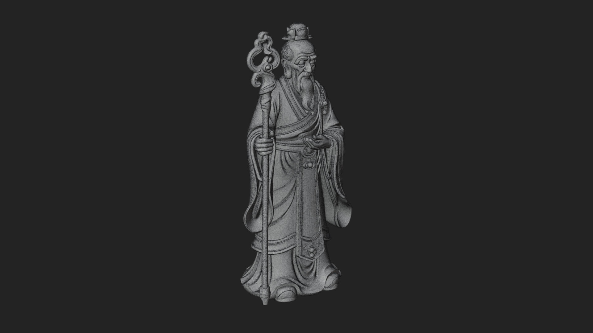 Taoist Elder with Staff Statue Design 2 3D Print Model 3D Model
