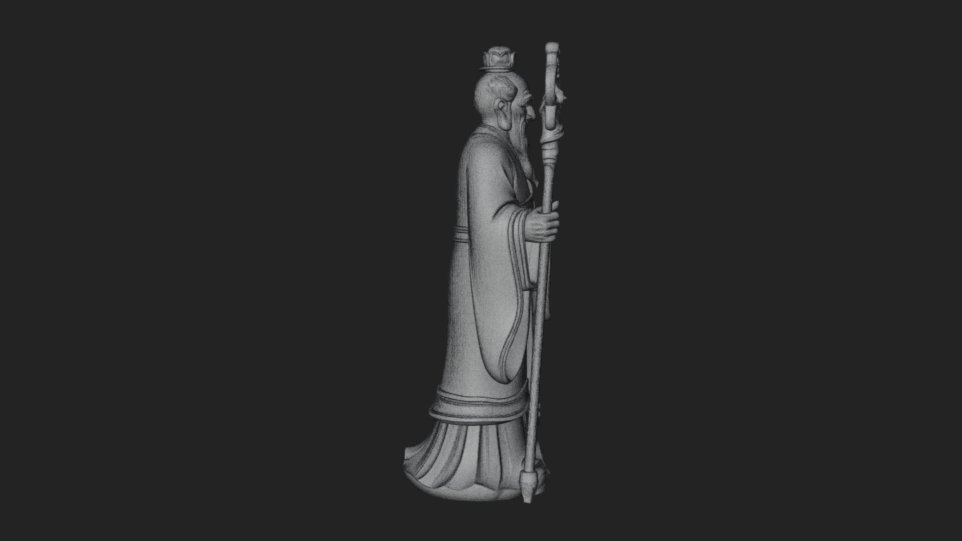 Taoist Elder with Staff Statue Design 2 3D Print Model 3D Model