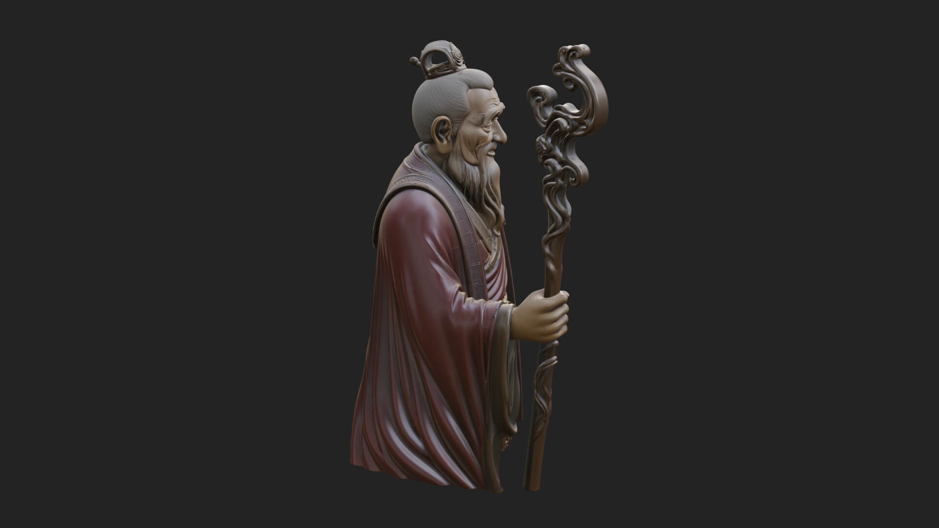 Taoist Elder With Staff Statue Design 3 3D Print Model 3D Model