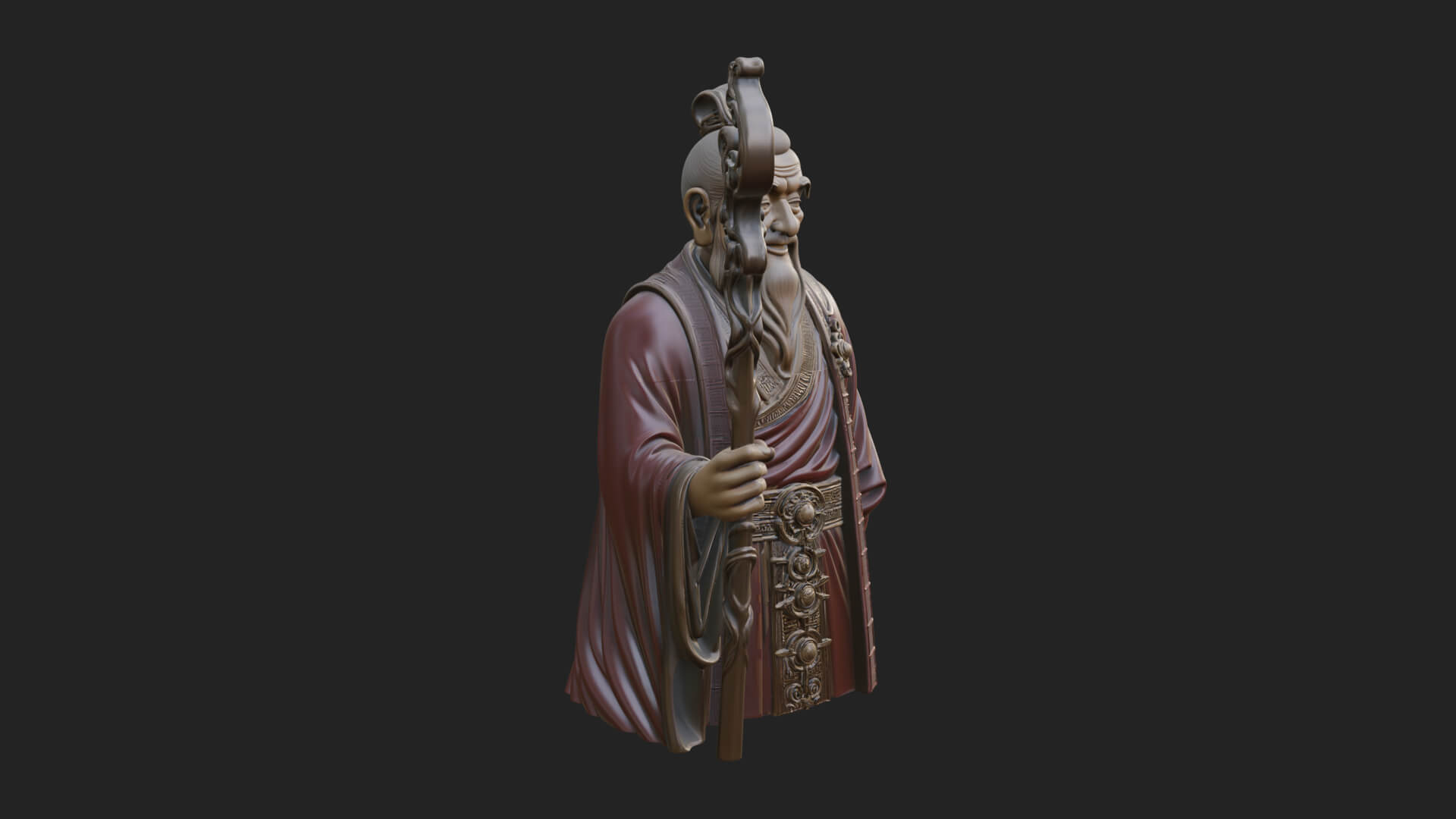 Taoist Elder With Staff Statue Design 3 3D Print Model 3D Model