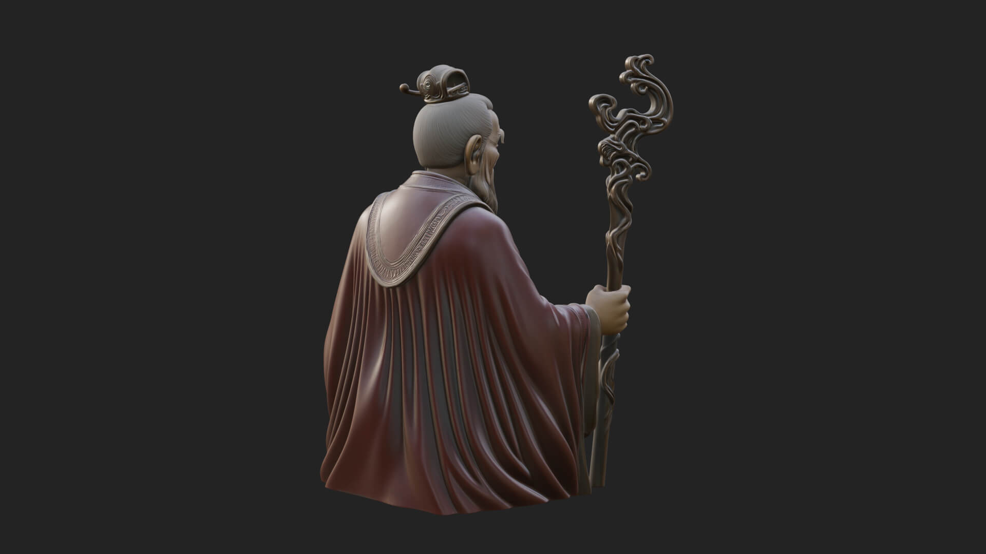 Taoist Elder With Staff Statue Design 3 3D Print Model 3D Model
