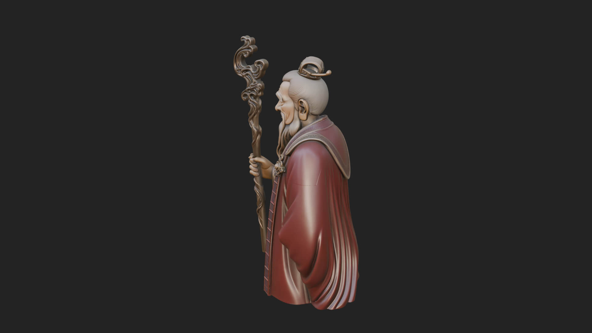 Taoist Elder With Staff Statue Design 3 3D Print Model 3D Model