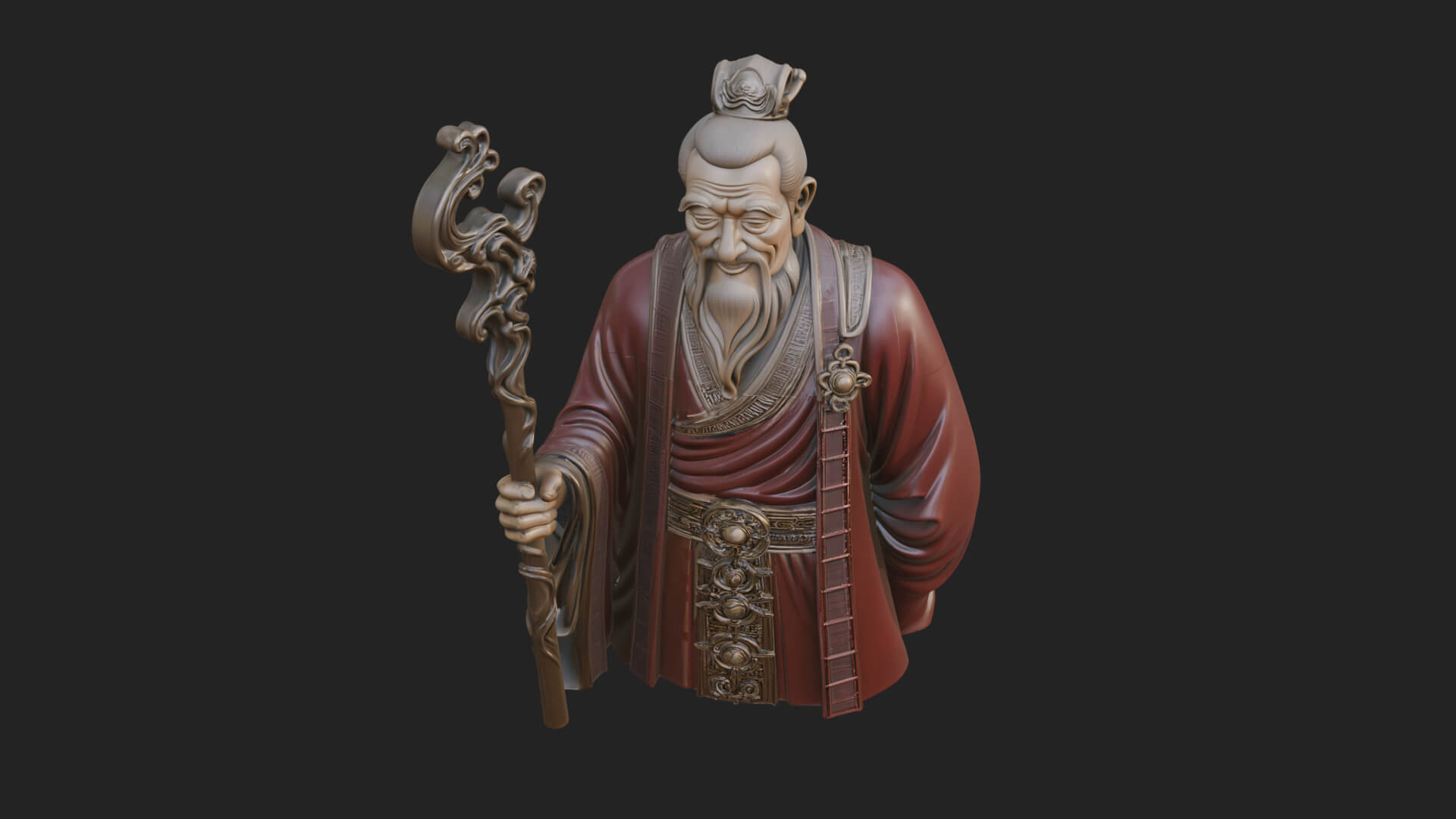 Taoist Elder With Staff Statue Design 3 3D Print Model 3D Model