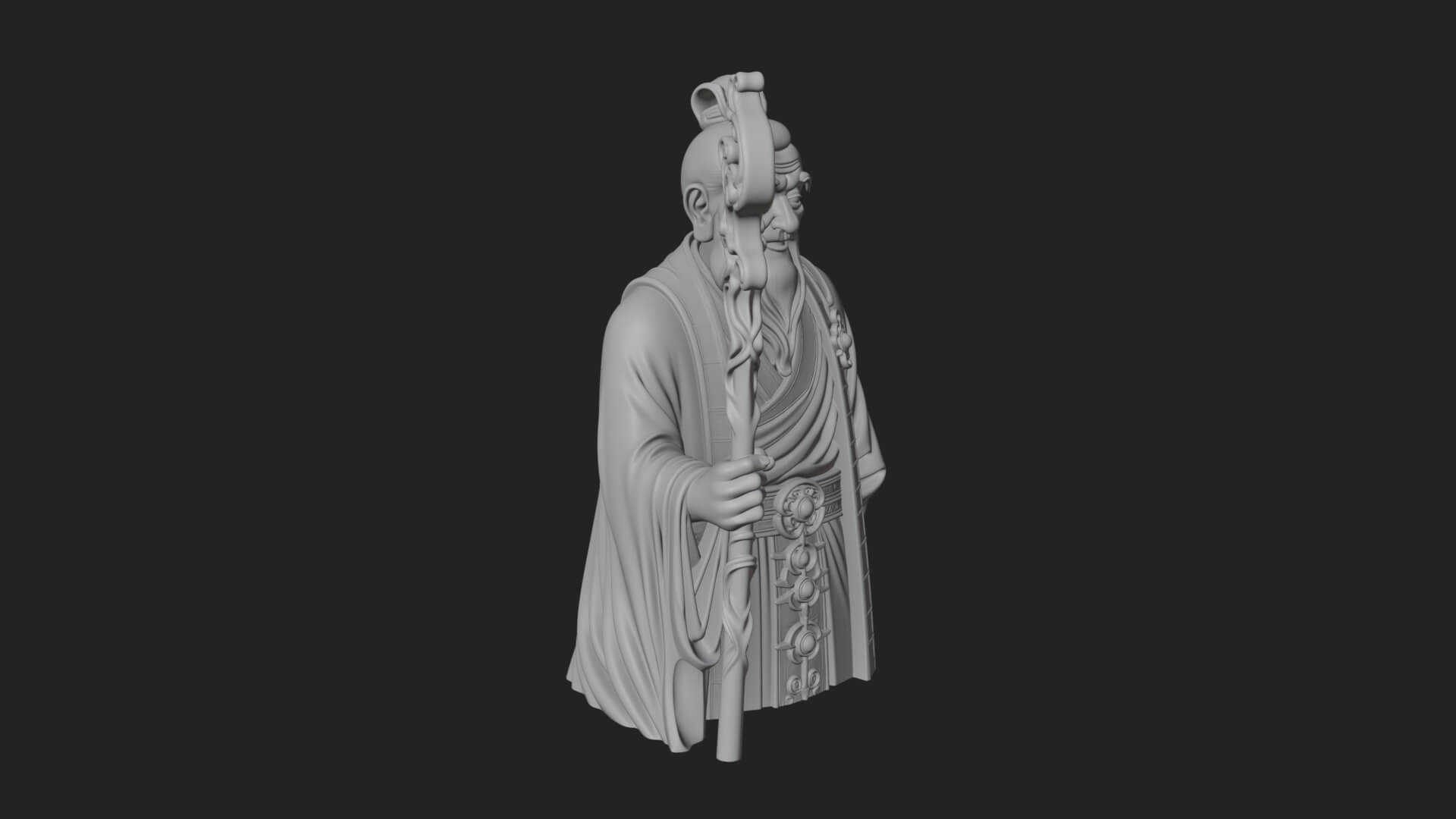 Taoist Elder With Staff Statue Design 3 3D Print Model 3D Model