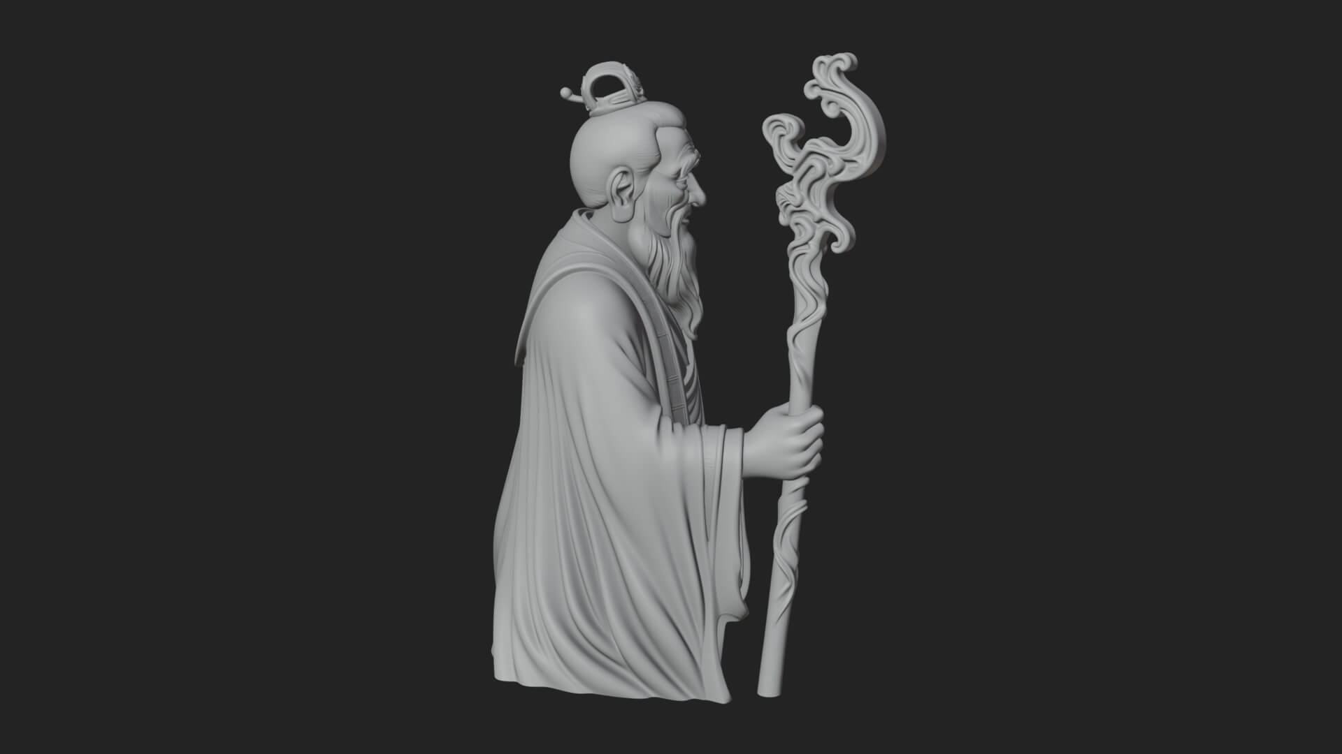 Taoist Elder With Staff Statue Design 3 3D Print Model 3D Model