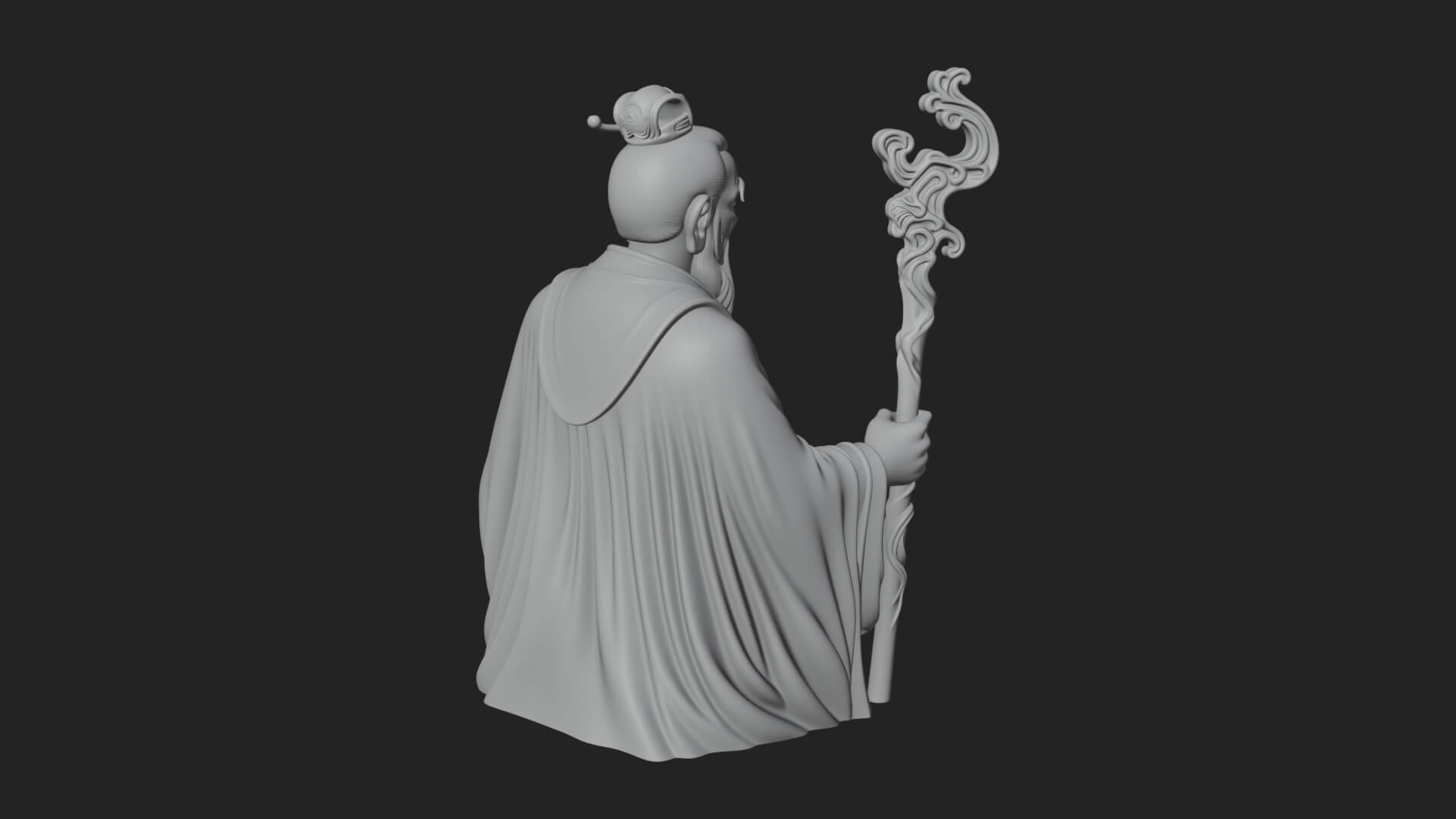 Taoist Elder With Staff Statue Design 3 3D Print Model 3D Model