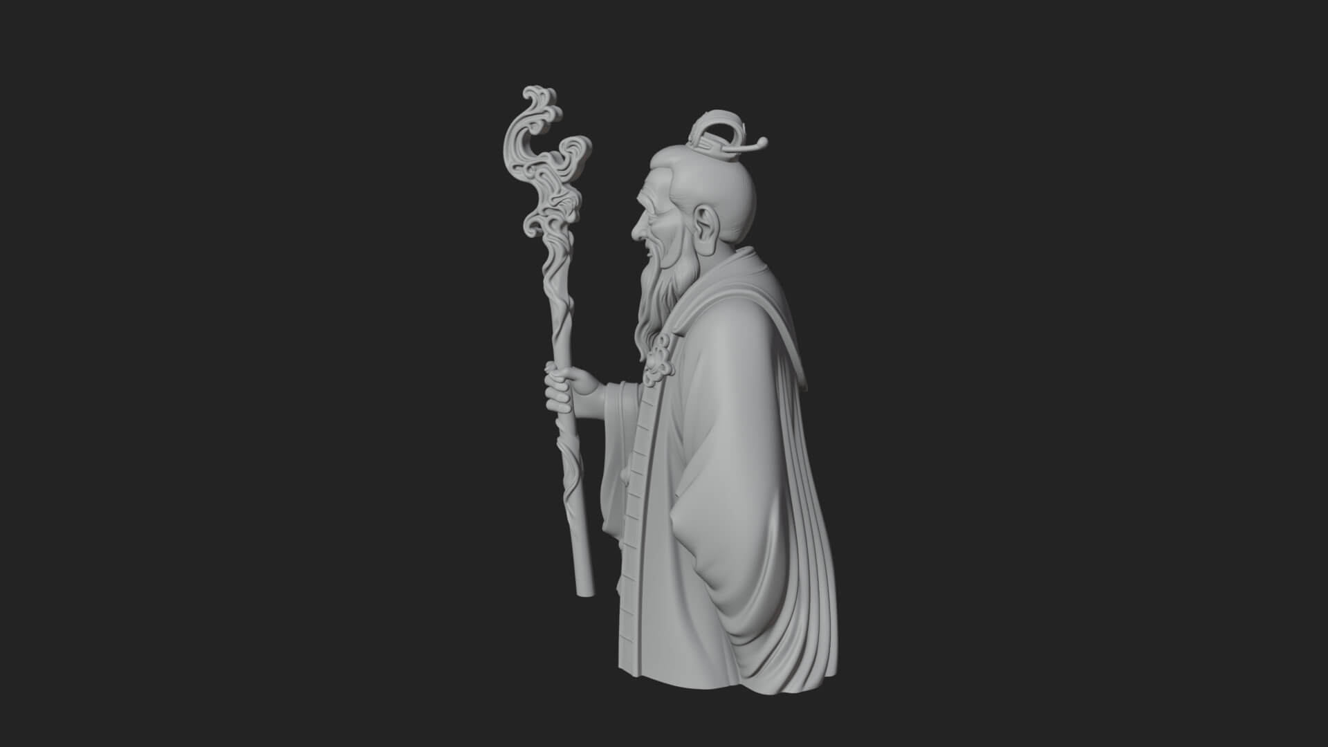 Taoist Elder With Staff Statue Design 3 3D Print Model 3D Model