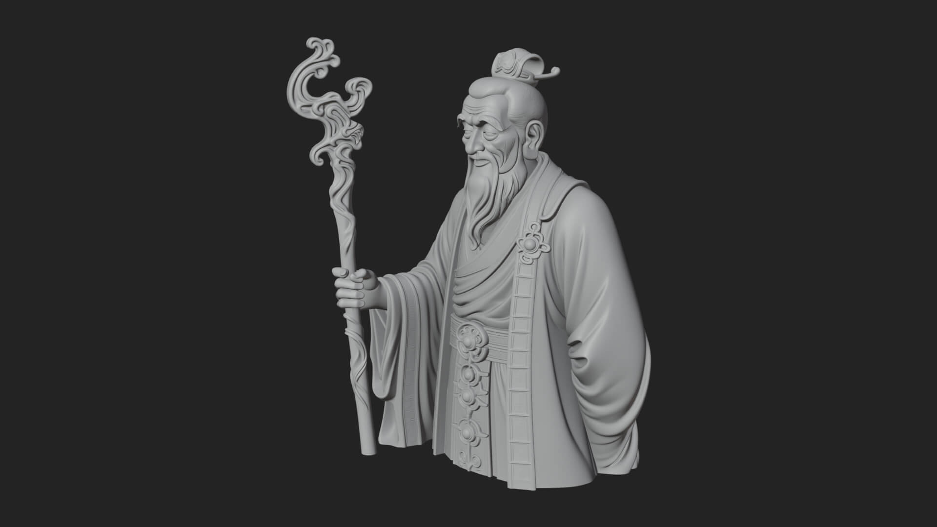 Taoist Elder With Staff Statue Design 3 3D Print Model 3D Model