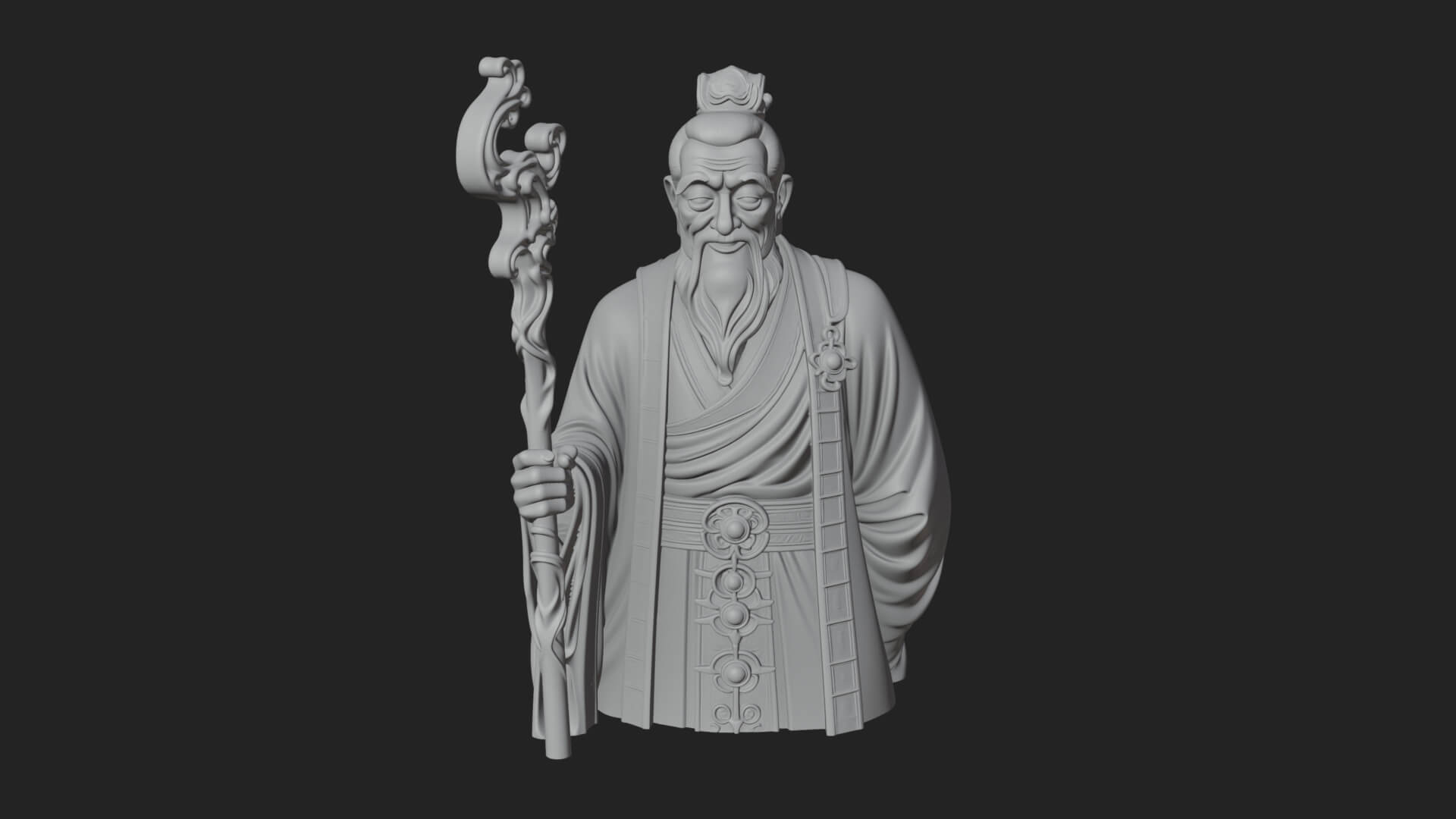 Taoist Elder With Staff Statue Design 3 3D Print Model 3D Model