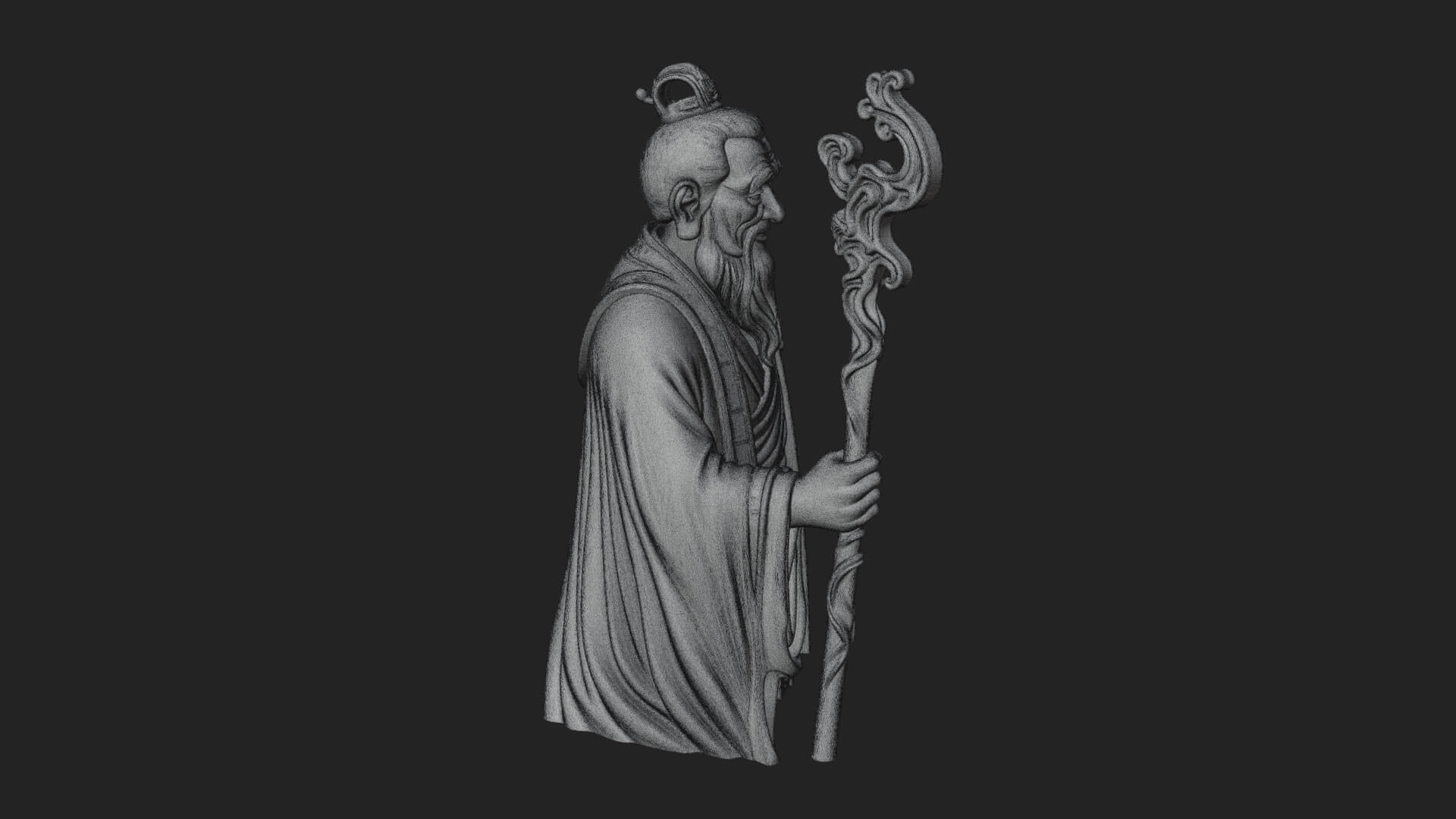 Taoist Elder With Staff Statue Design 3 3D Print Model 3D Model