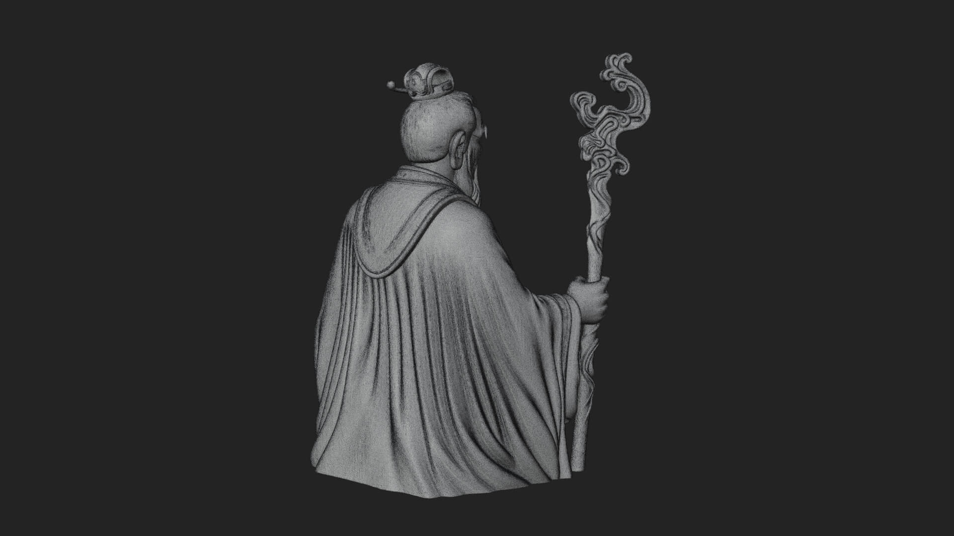 Taoist Elder With Staff Statue Design 3 3D Print Model 3D Model