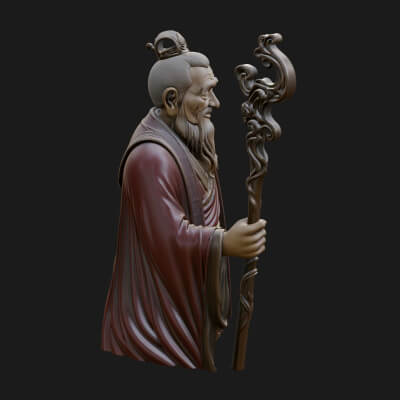 Taoist Elder With Staff Statue Design 3 3D Print Model