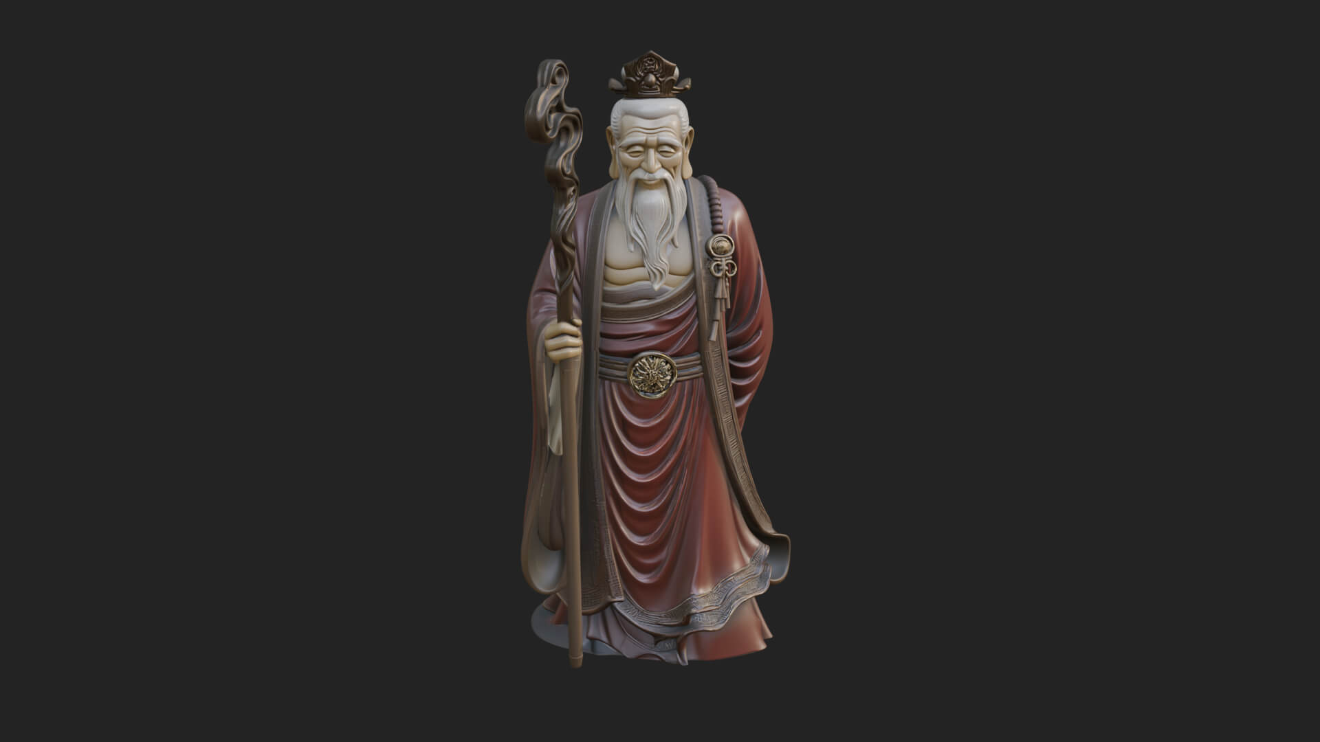 Taoist Elder with Staff Statue Design 4 3D Print Model 3D Model