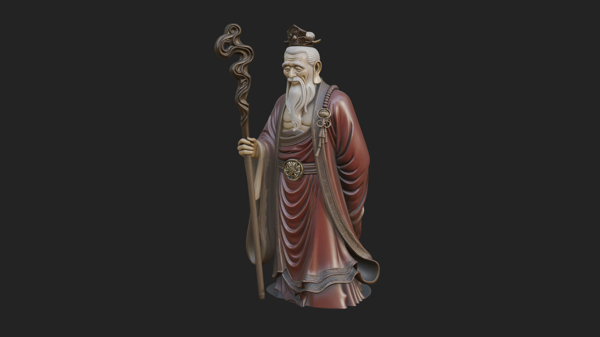 Taoist Elder with Staff Statue Design 4 3D Print Model 3D Model