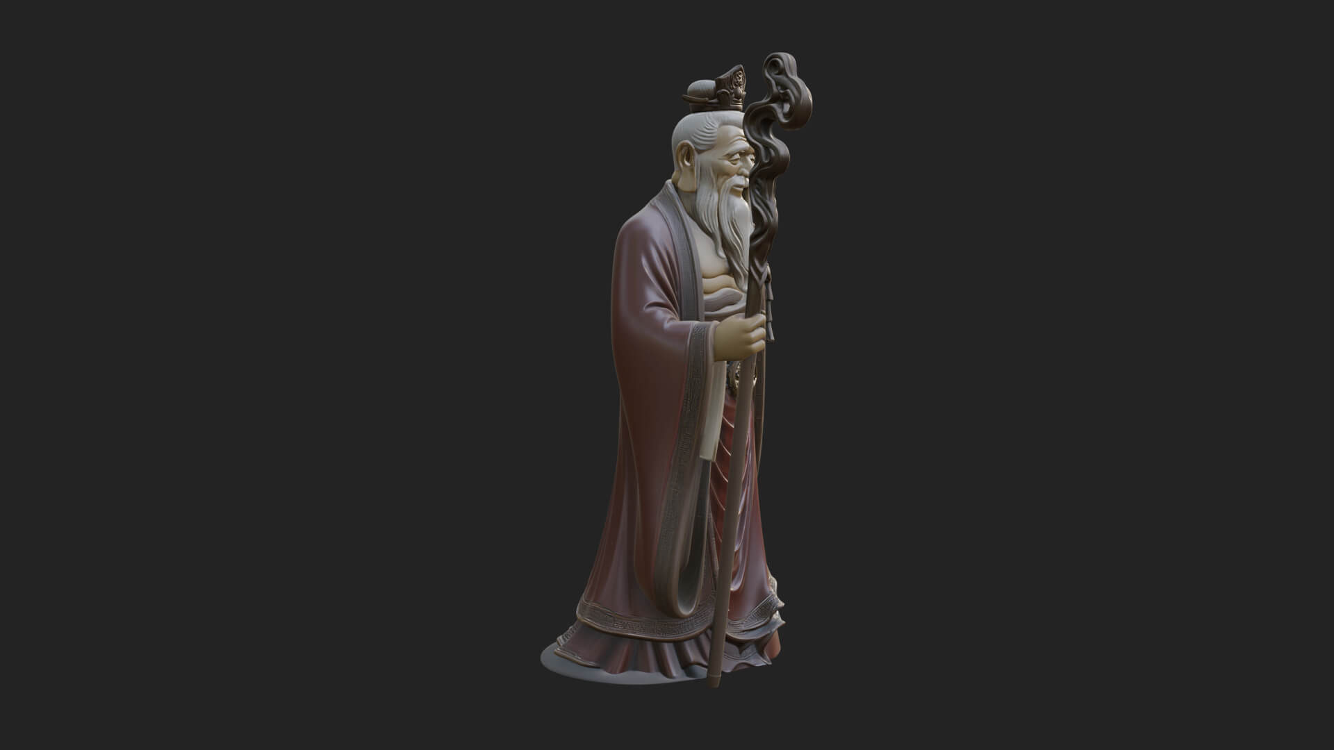 Taoist Elder with Staff Statue Design 4 3D Print Model 3D Model