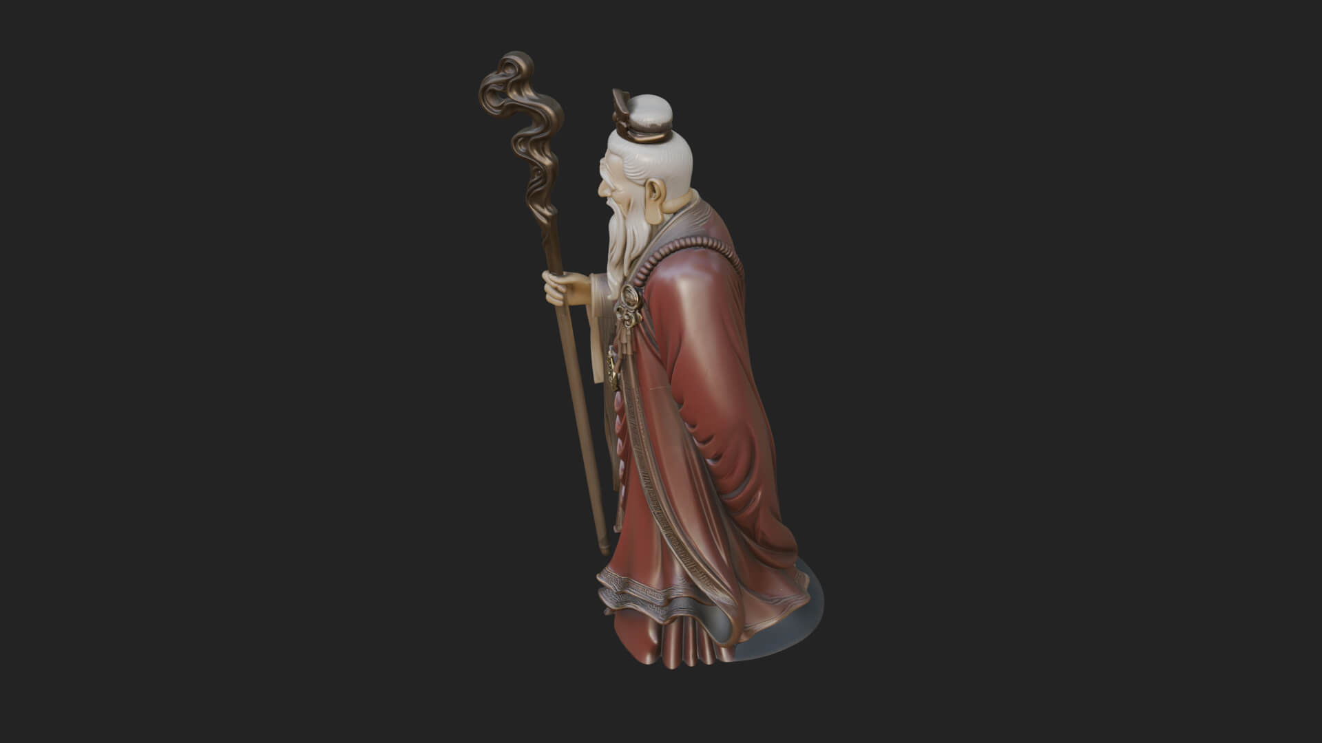 Taoist Elder with Staff Statue Design 4 3D Print Model 3D Model