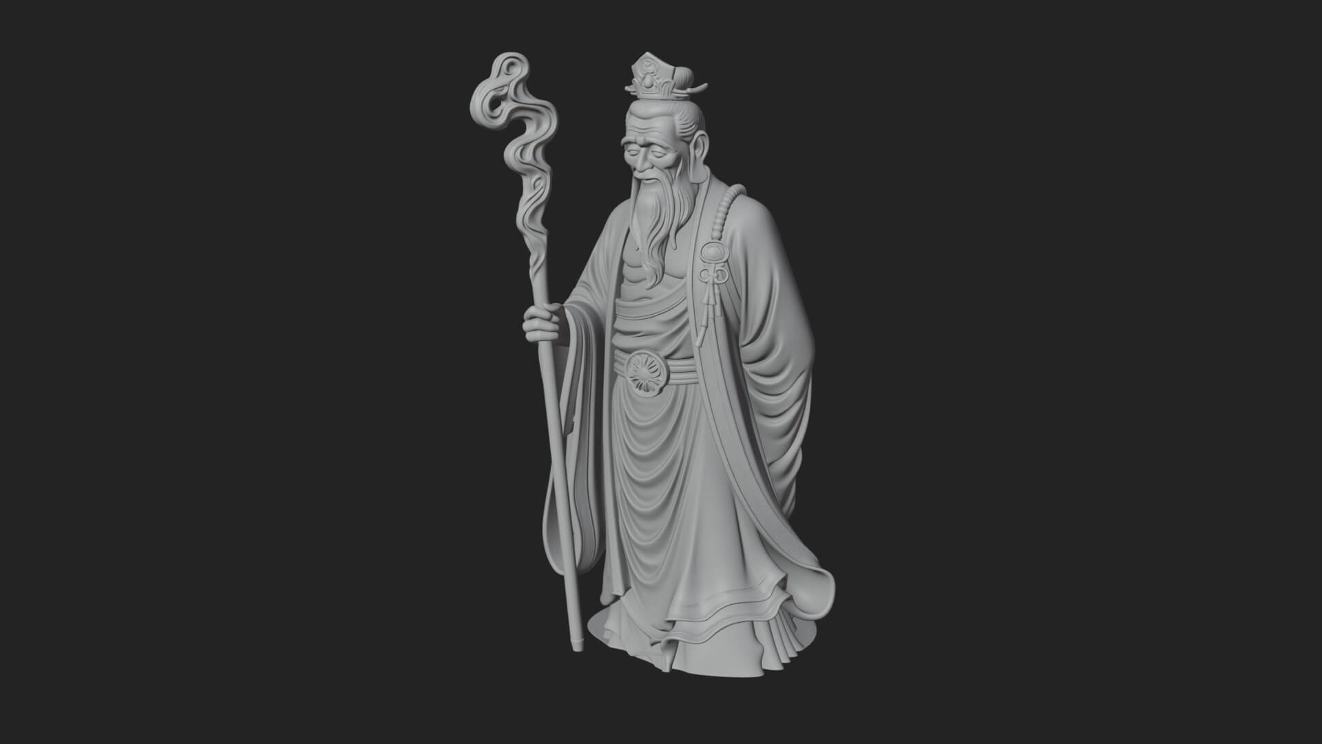 Taoist Elder with Staff Statue Design 4 3D Print Model 3D Model