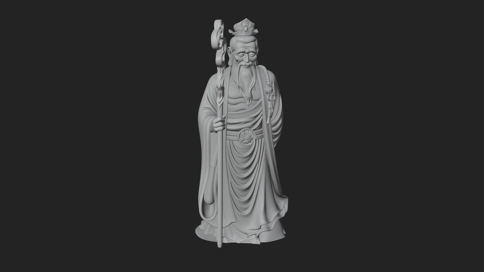 Taoist Elder with Staff Statue Design 4 3D Print Model 3D Model
