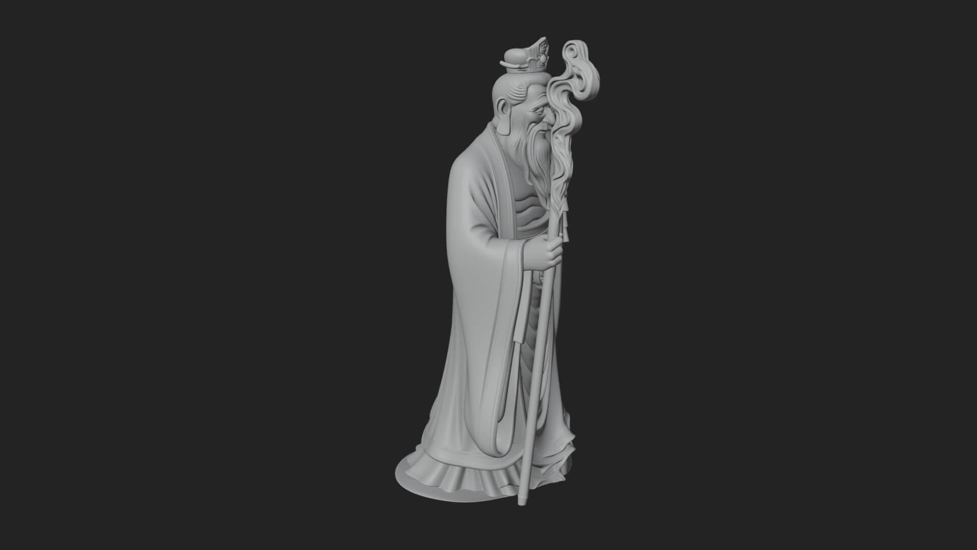 Taoist Elder with Staff Statue Design 4 3D Print Model 3D Model