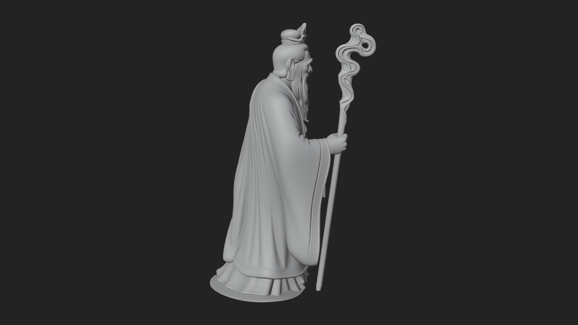 Taoist Elder with Staff Statue Design 4 3D Print Model 3D Model