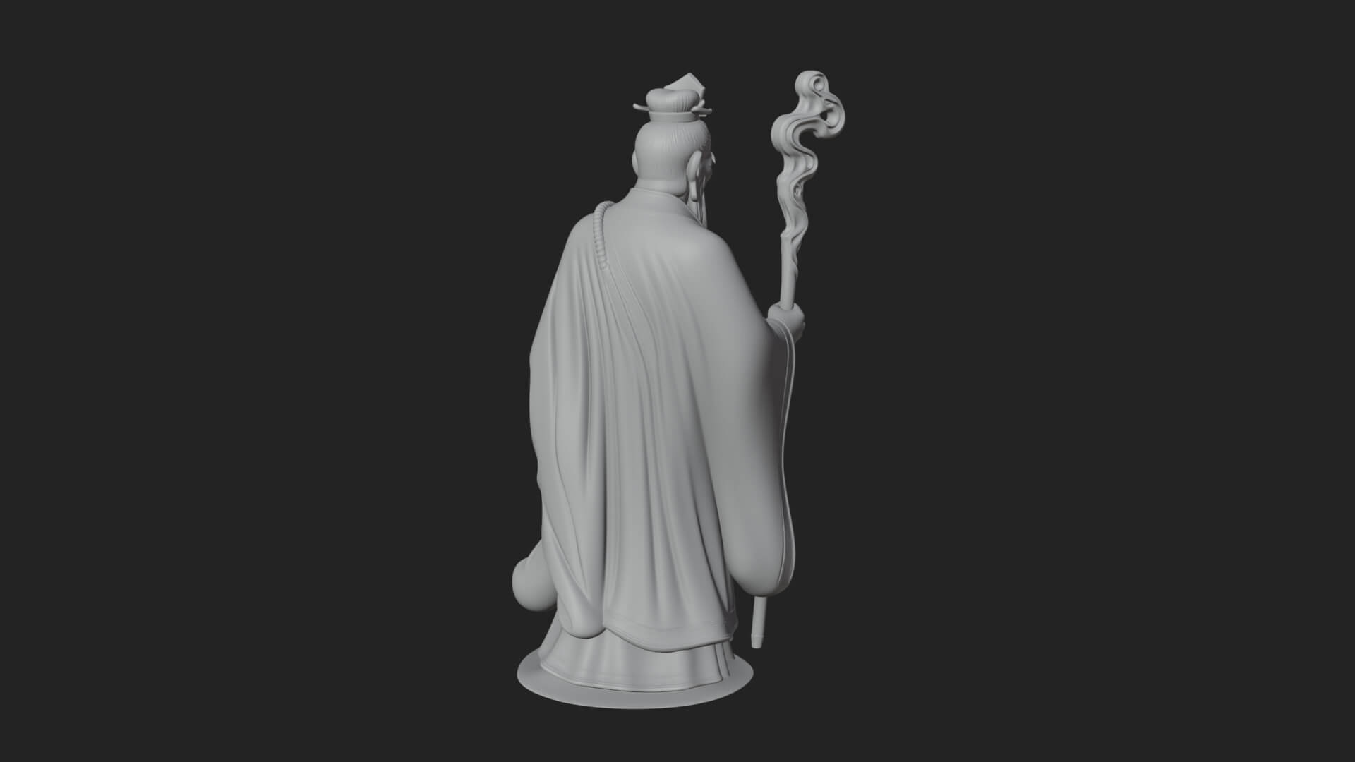Taoist Elder with Staff Statue Design 4 3D Print Model 3D Model