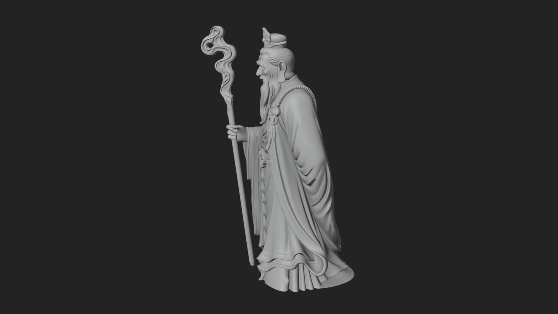 Taoist Elder with Staff Statue Design 4 3D Print Model 3D Model