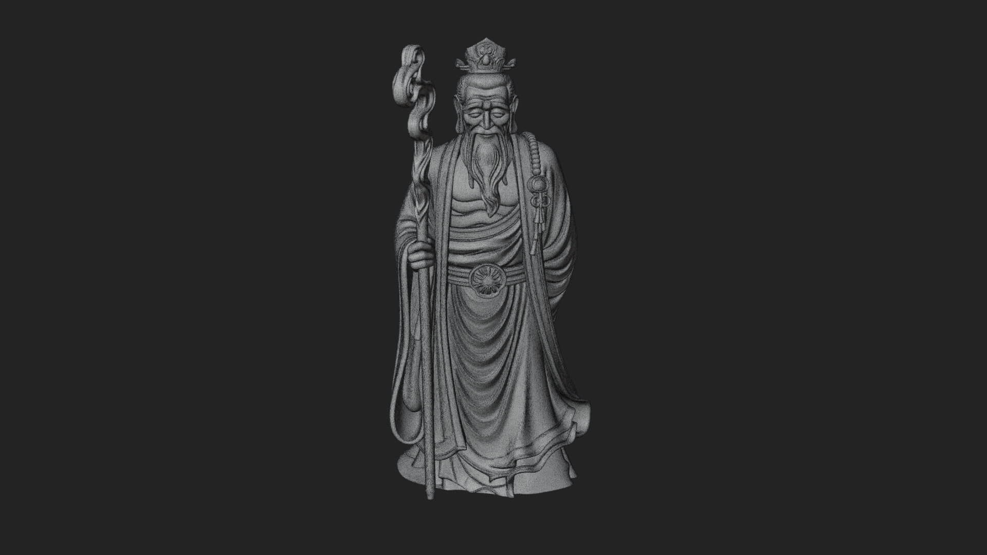 Taoist Elder with Staff Statue Design 4 3D Print Model 3D Model