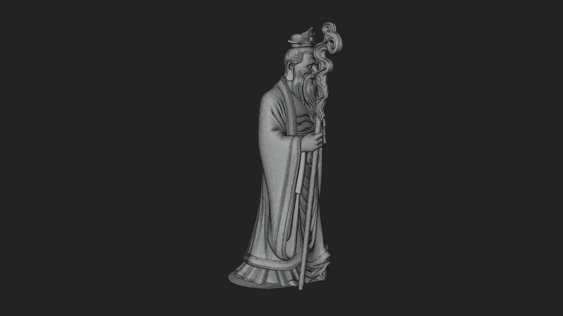 Taoist Elder with Staff Statue Design 4 3D Print Model 3D Model