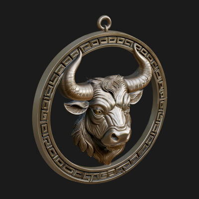 Taurus Zodiac Relief Medallion Pendant Design 5 3D Print Mod