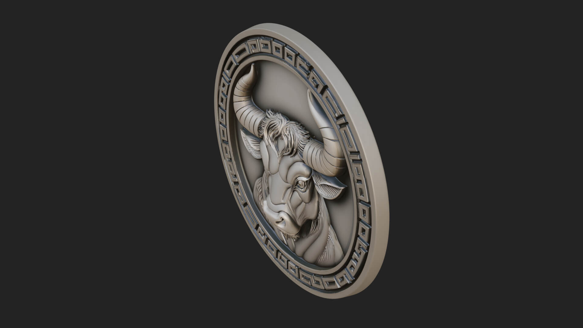 Taurus Zodiac Relief Medallion Pendant Design 6 3D Print Mod 3D Model