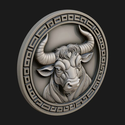 Taurus Zodiac Relief Medallion Pendant Design 6 3D Print Mod
