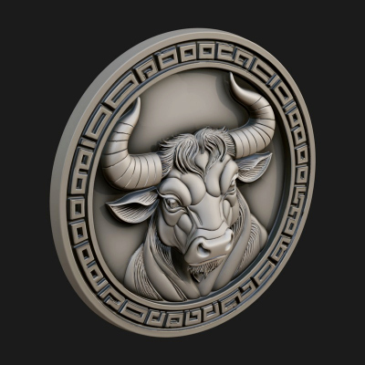 Taurus Zodiac Relief Medallion Pendant Design 6 3D Print Mod