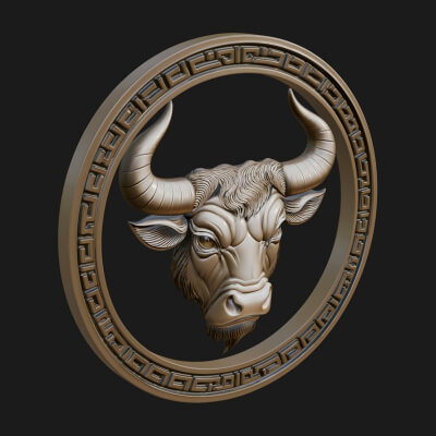 Taurus Zodiac Relief Medallion Pendant Design 7 3D Print Mod
