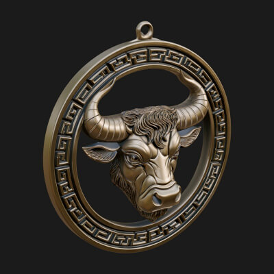 Taurus Zodiac Relief Medallion Pendant Design 8 3D Print Mod