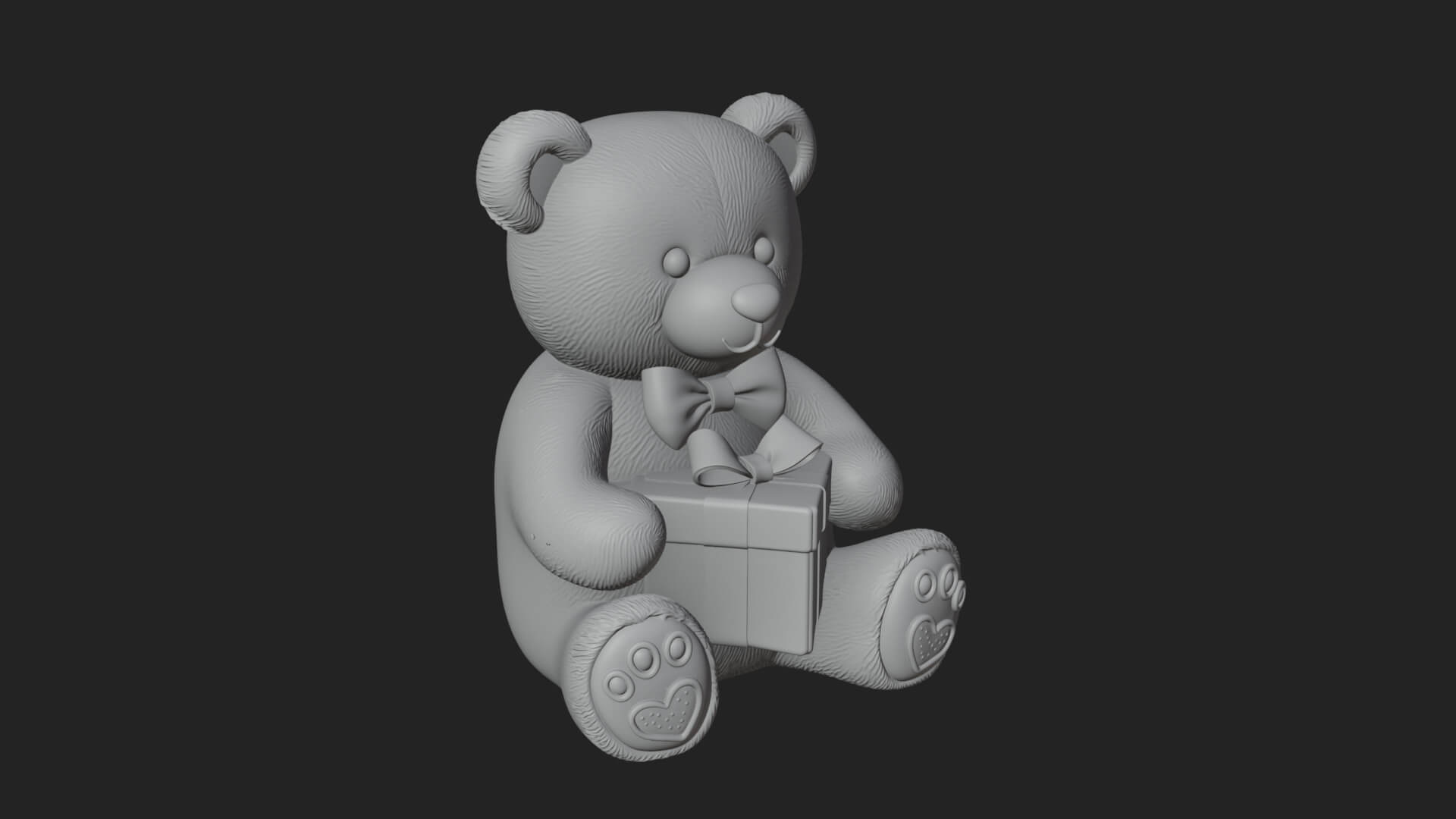 Teddy Bear with Gift Box Statue Design 1 3D Print Model 3D Model