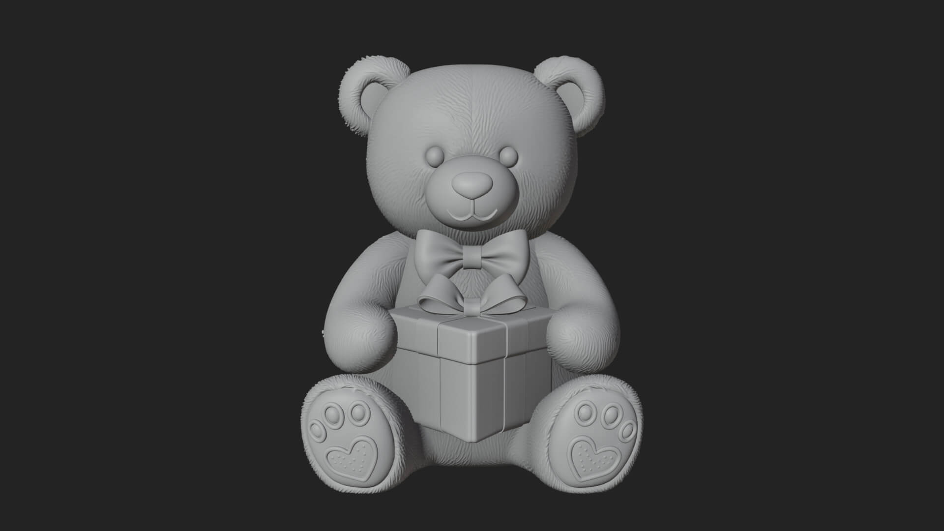 Teddy Bear with Gift Box Statue Design 1 3D Print Model 3D Model