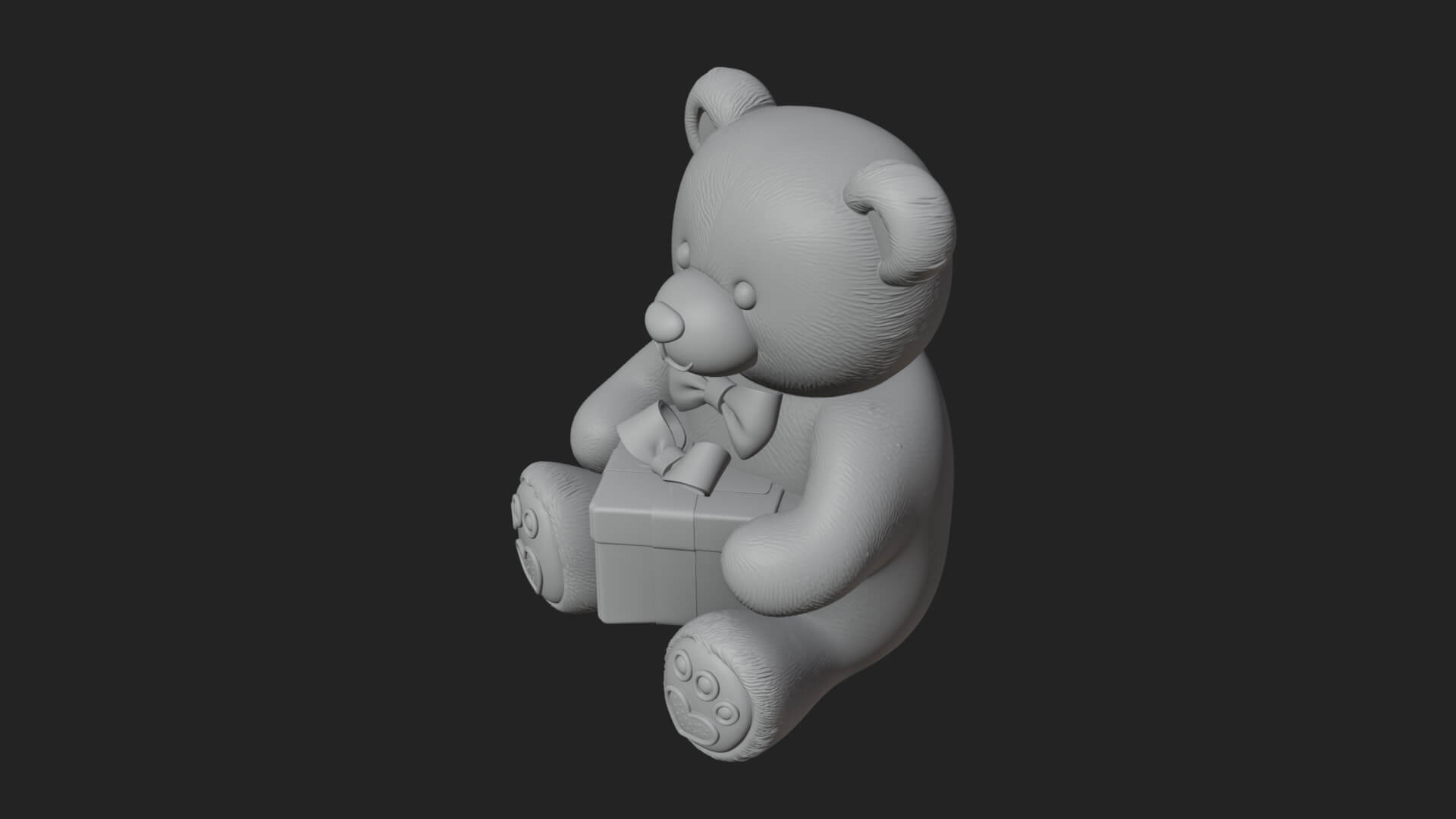 Teddy Bear with Gift Box Statue Design 1 3D Print Model 3D Model