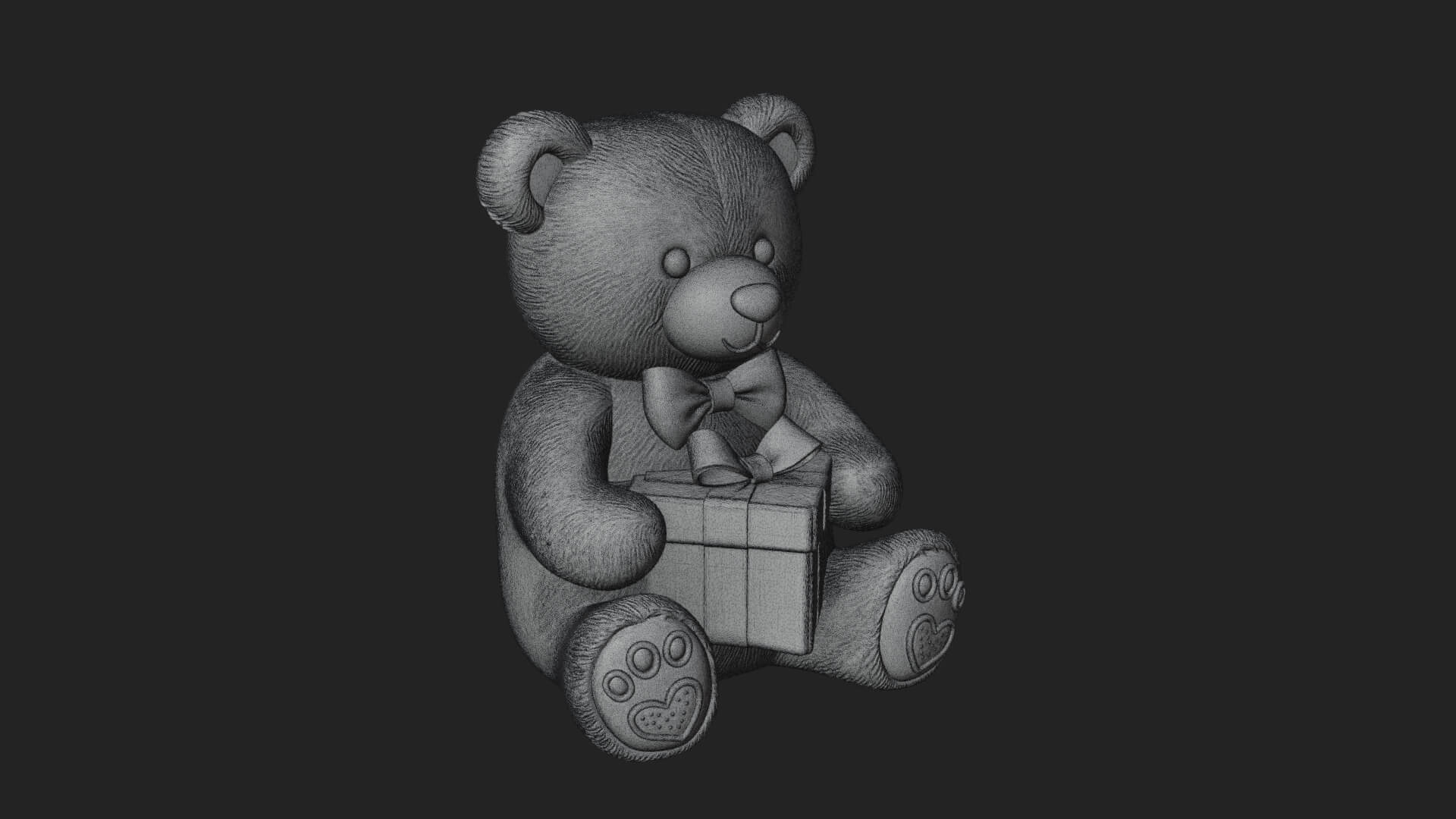 Teddy Bear with Gift Box Statue Design 1 3D Print Model 3D Model