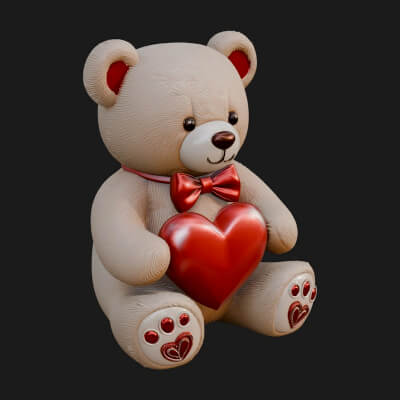 Teddy Bear with Heart Statue Design 5 3D Print Model