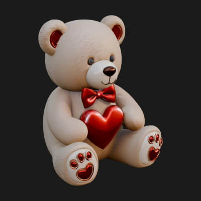 Teddy Bear with Heart Statue Design 6 3D Print Model