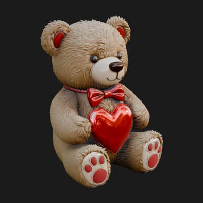 Teddy Bear with Heart Statue Design 7 3D Print Model