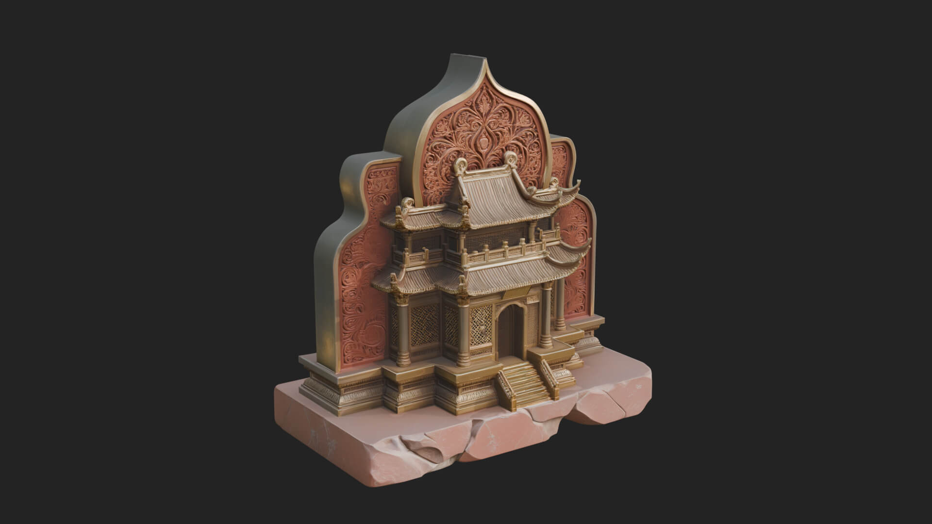 Temple Shrine Relief Plaque Design 1 3D Print Model 3D Model