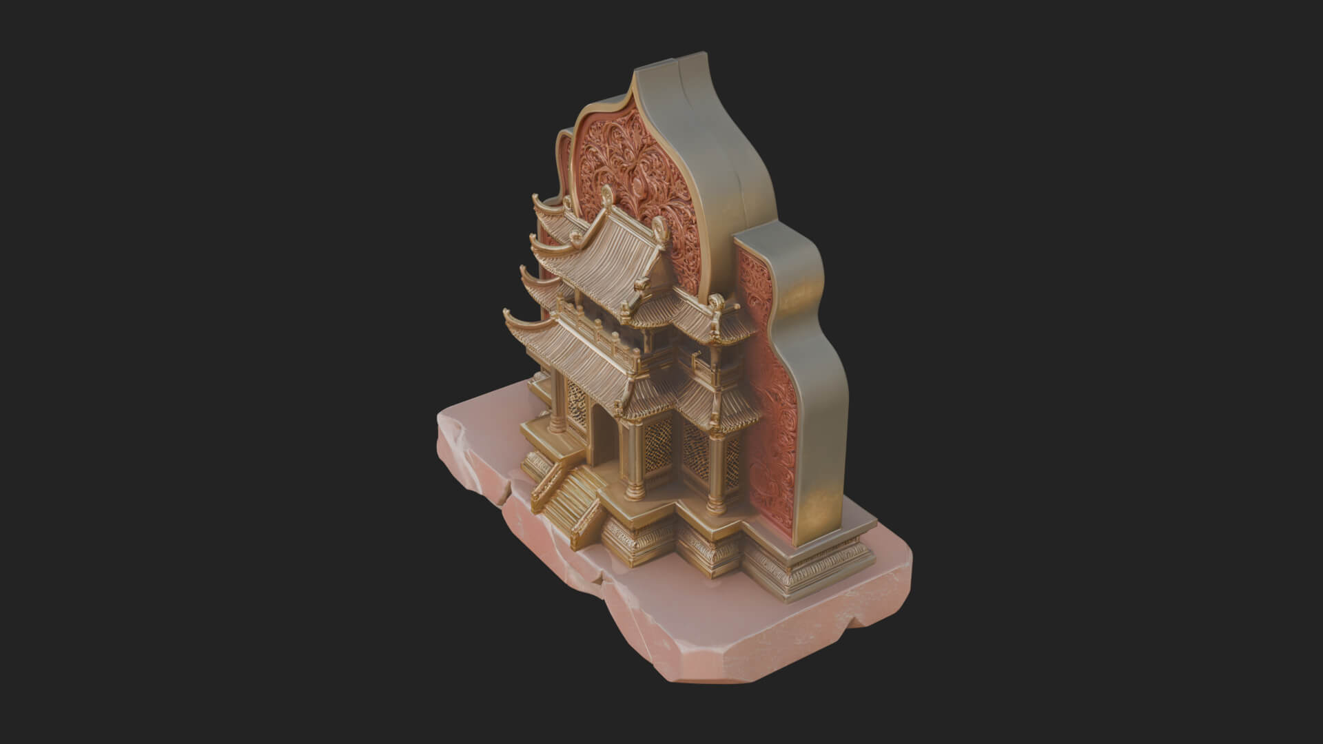 Temple Shrine Relief Plaque Design 1 3D Print Model 3D Model