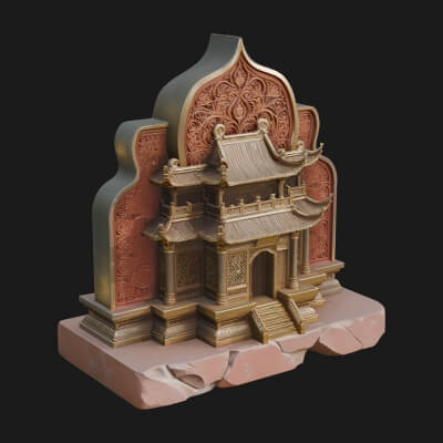 Temple Shrine Relief Plaque Design 1 3D Print Model
