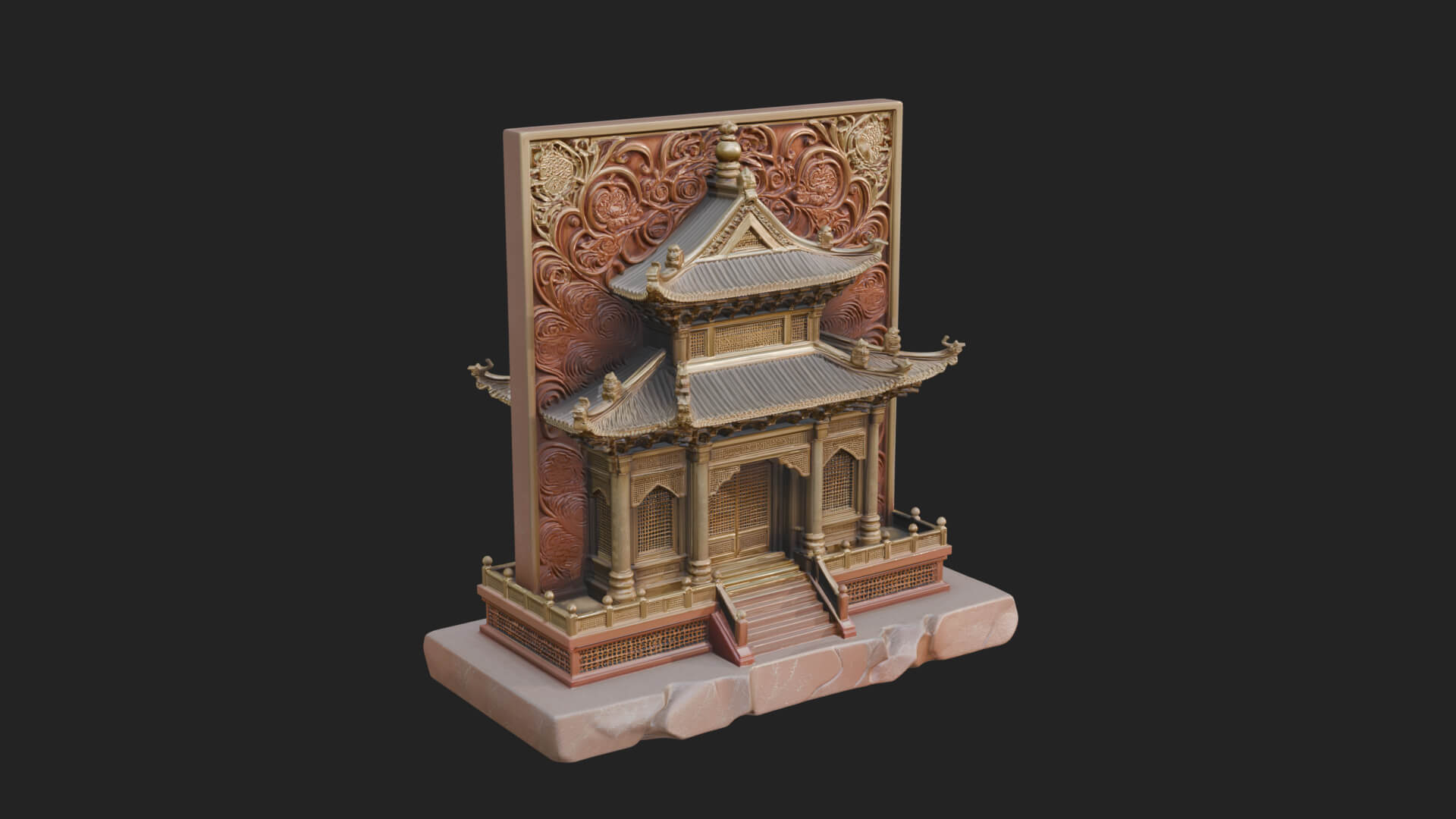 Temple Shrine Relief Plaque Design 2 3D Print Model 3D Model