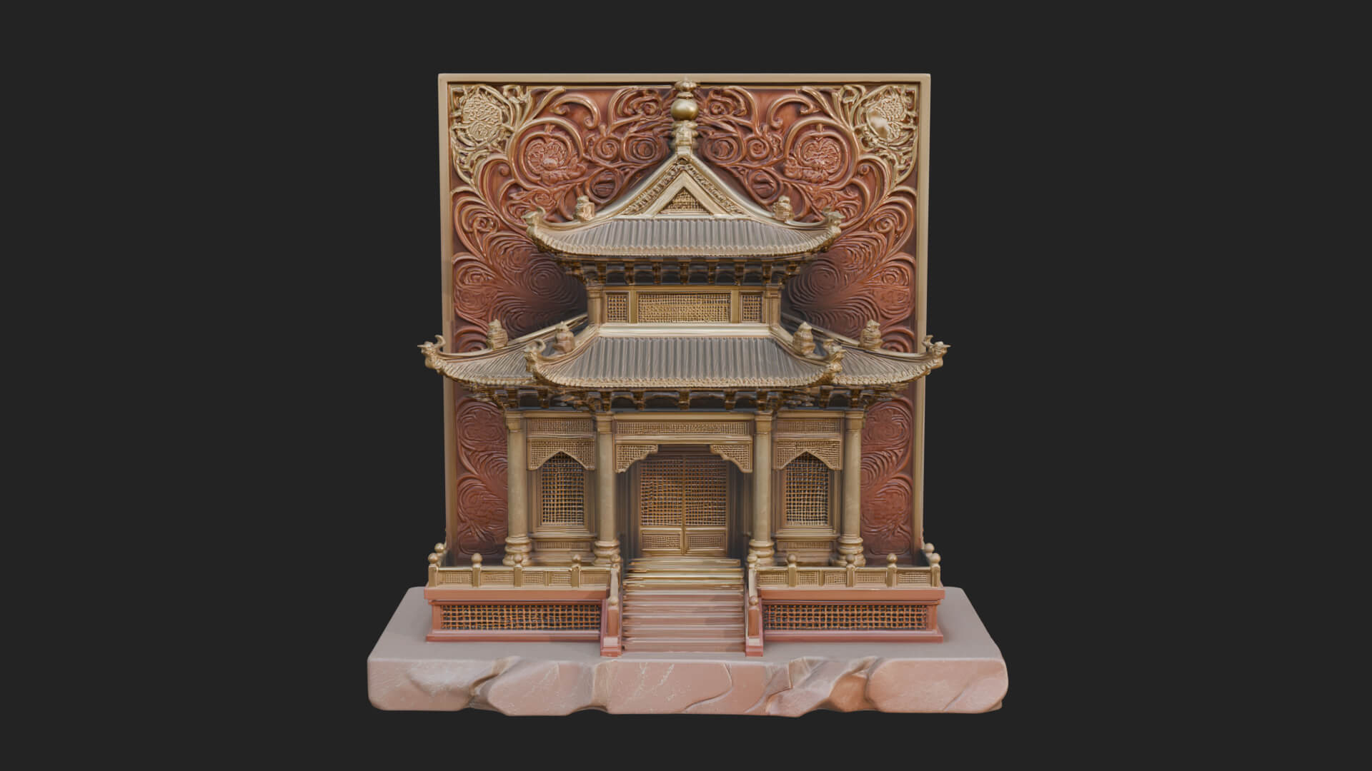 Temple Shrine Relief Plaque Design 2 3D Print Model 3D Model