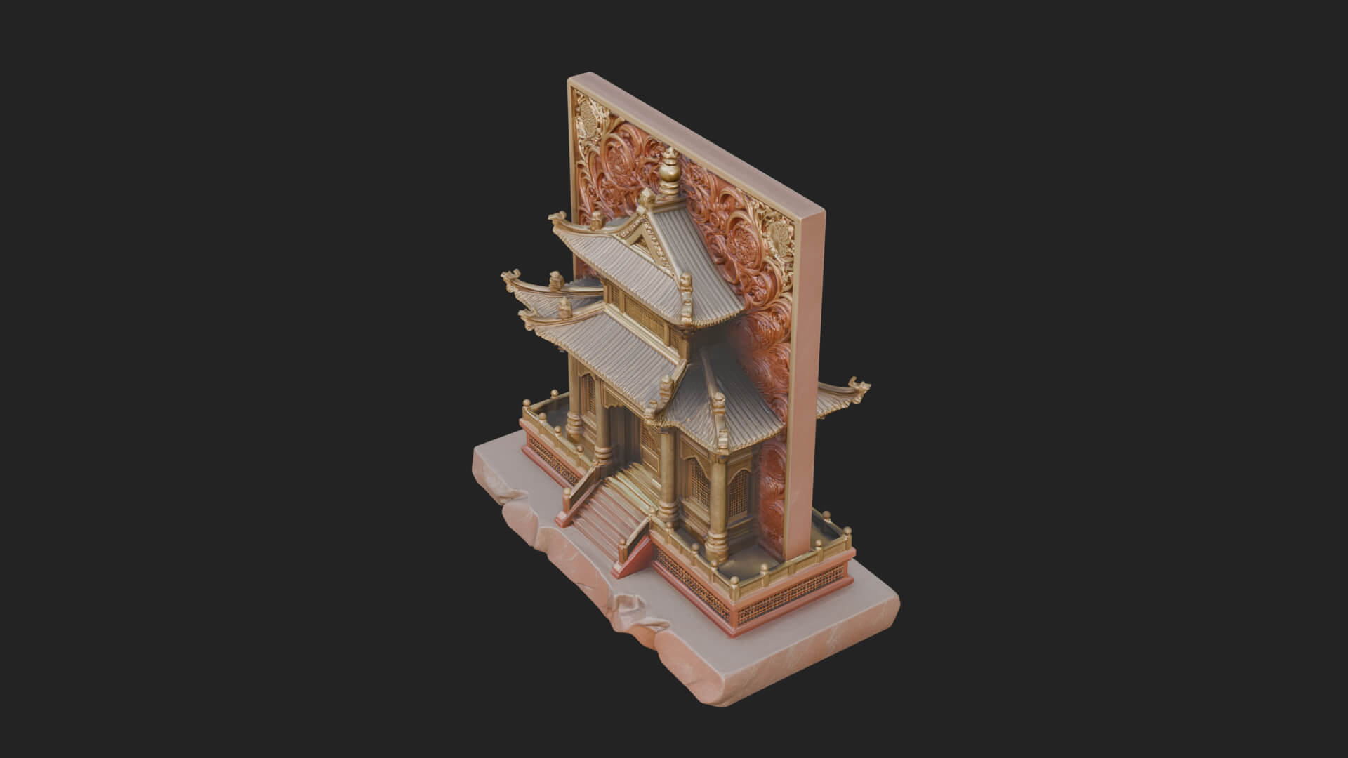 Temple Shrine Relief Plaque Design 2 3D Print Model 3D Model