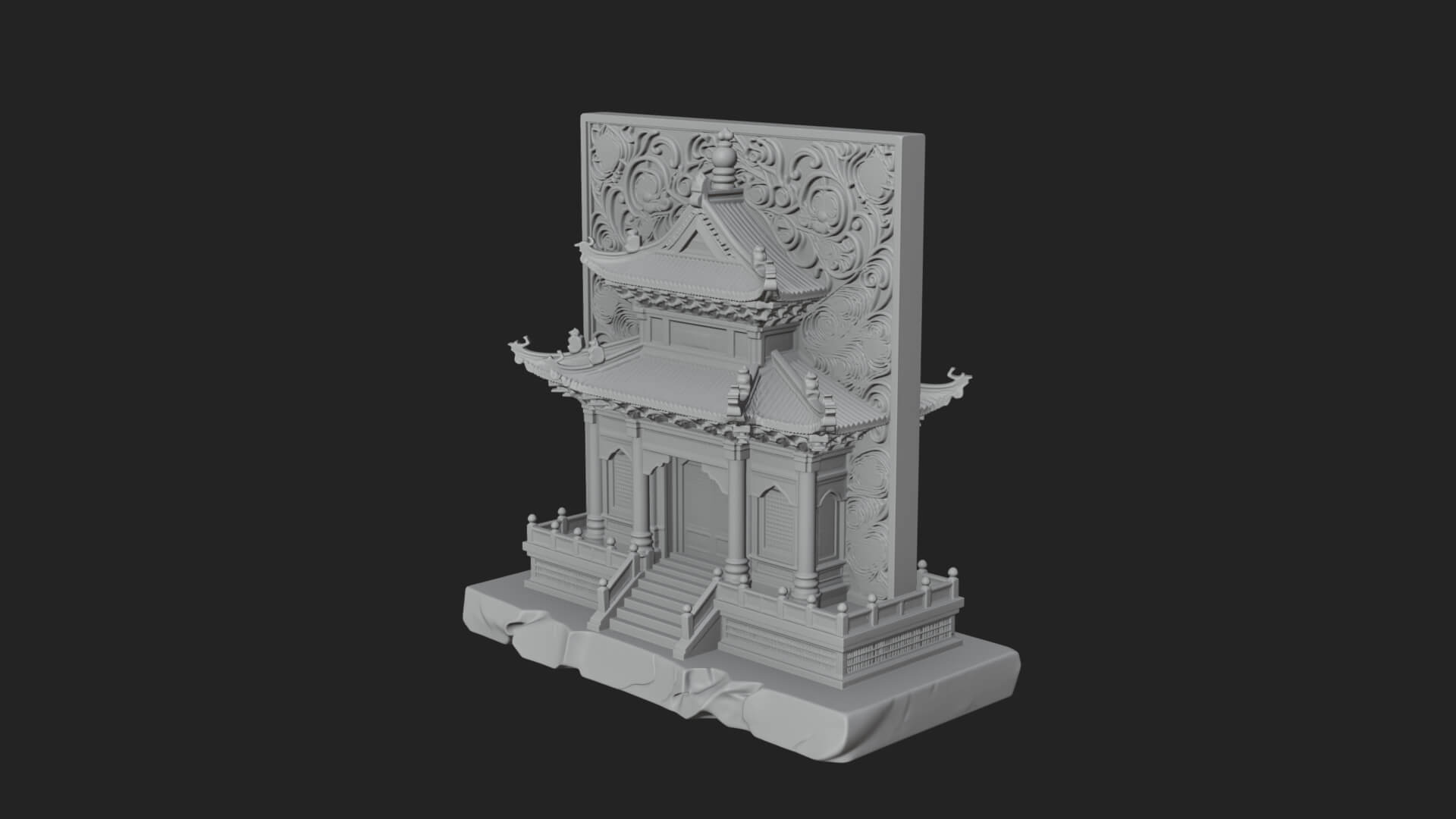 Temple Shrine Relief Plaque Design 2 3D Print Model 3D Model