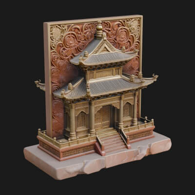 Temple Shrine Relief Plaque Design 2 3D Print Model